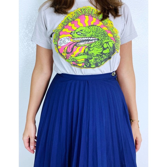 vintage 70s Navy high waisted PLEATED Maxi SKIRT xxs/xs full skirt knife pleats - Picture 5 of 10